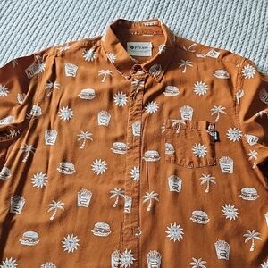 Kong Rust Orange Short-Sleeve Button-Up with White Tropical & Food Print